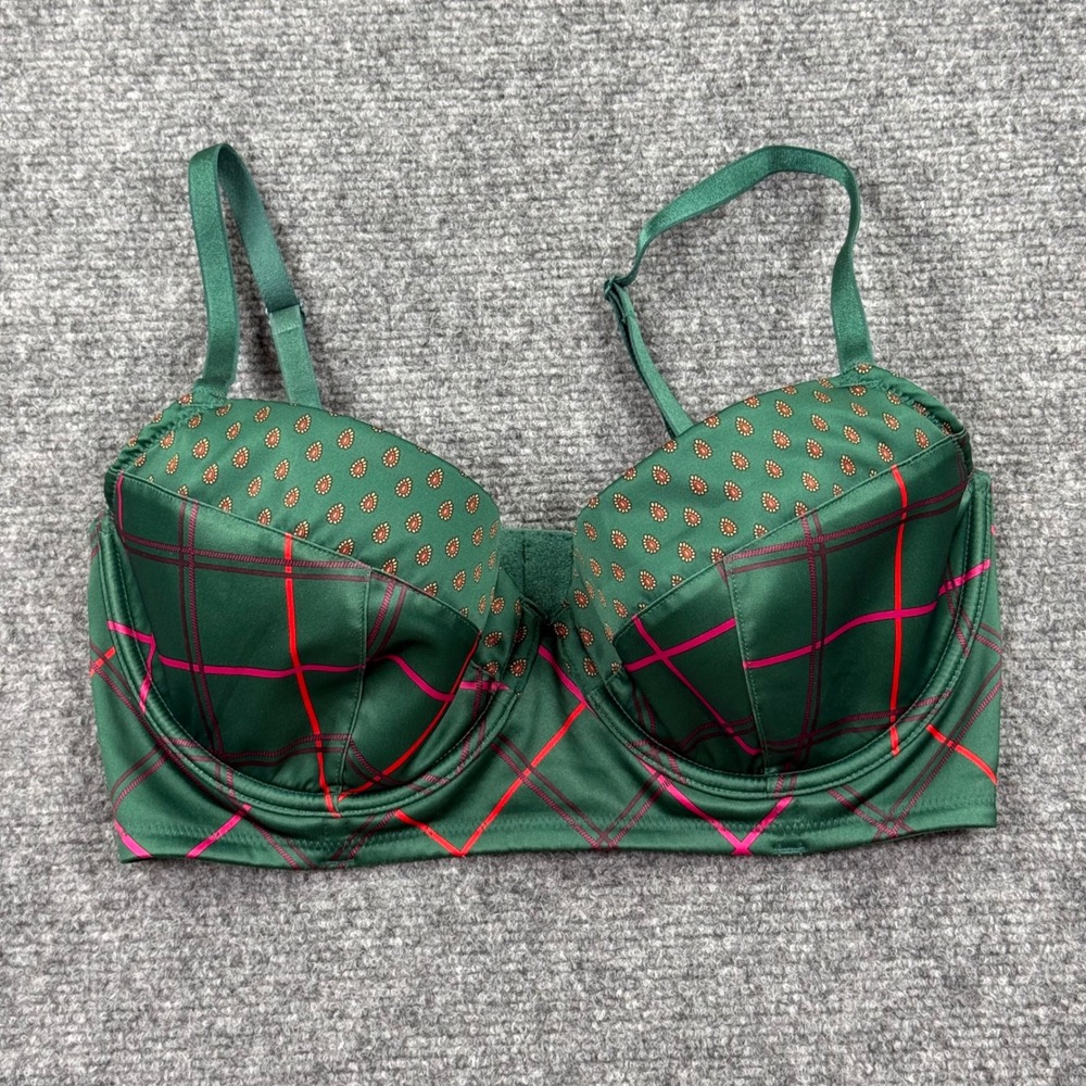 Victoria Secret Very Sexy Lined Demi Bra 34DD Green Plaid Holiday Festive Womens